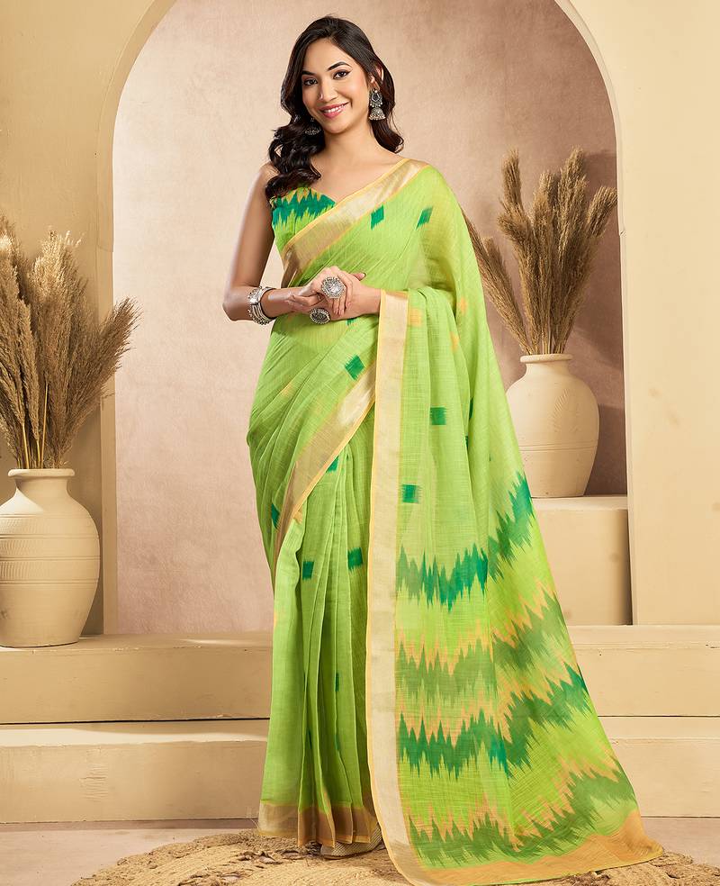 Digital printed linen ready to wear pocket saree with unstitched blouse
