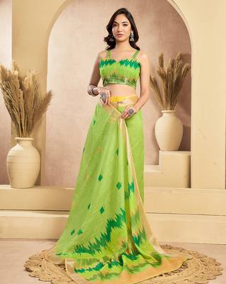Digital printed linen ready to wear pocket saree with unstitched blouse 2