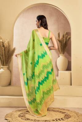 Digital printed linen ready to wear pocket saree with unstitched blouse 4