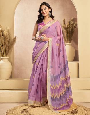 Digital printed linen ready to wear pocket saree with unstitched blouse 1