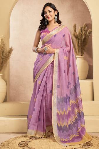 Digital printed linen ready to wear pocket saree with unstitched blouse