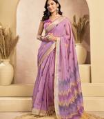 Digital printed linen ready to wear pocket saree with unstitched blouse