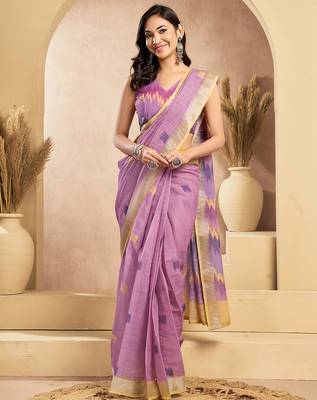 Digital printed linen ready to wear pocket saree with unstitched blouse 3
