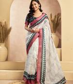 Digital printed linen ready to wear pocket saree with unstitched blouse