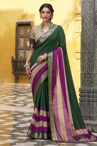 Poly cotton printed saree with royal zari weaving border