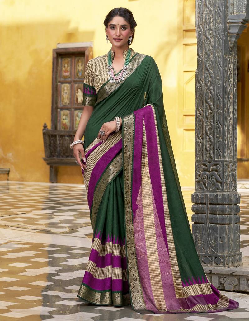 Poly cotton printed saree with royal zari weaving border