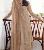 Beige embroidered georgette semi-stitched pakistani salwar suit