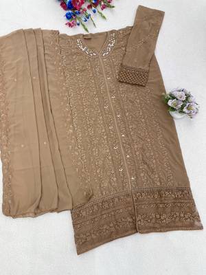 Beige embroidered georgette stitched salwar suit 3