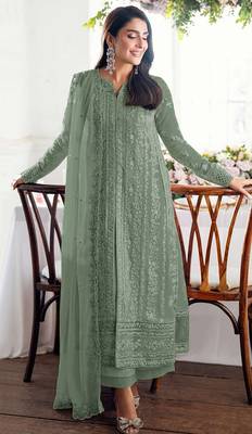 Green embroidered georgette stitched salwar suit 1