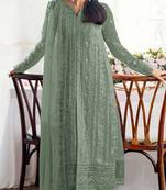 Green embroidered georgette semi-stitched pakistani salwar suit