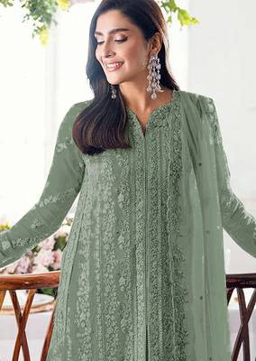 Green embroidered georgette stitched salwar suit 2