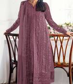 Mauve embroidered georgette semi-stitched pakistani salwar suit