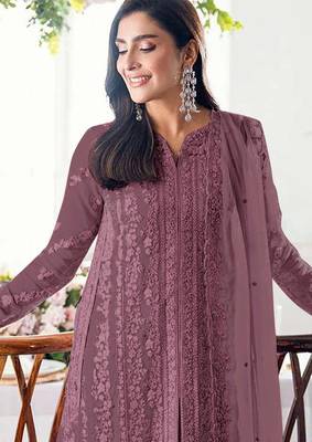 Mauve embroidered georgette stitched salwar suit 2