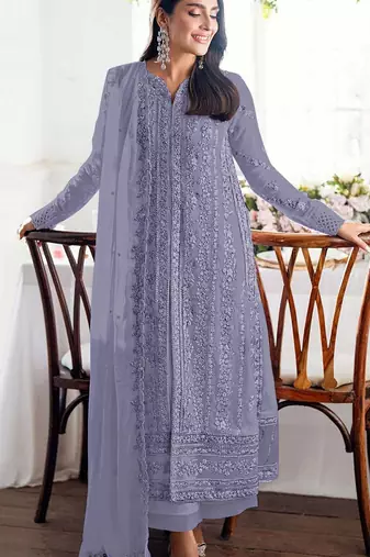 Purple embroidered georgette semi-stitched pakistani salwar suit