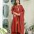 Floral embroidered red round neck pure cotton kurta set with trouser & dupatta