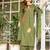 Floral embroidered green round neck pure cotton kurta set with trouser & dupatta