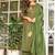 Floral embroidered green round neck pure cotton kurta set with trouser & dupatta