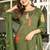 Floral embroidered green round neck pure cotton kurta set with trouser & dupatta