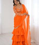  orange sequins georgette festival lehenga saree