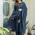 Floral embroidered blue round neck pure cotton kurta set with trouser & dupatta