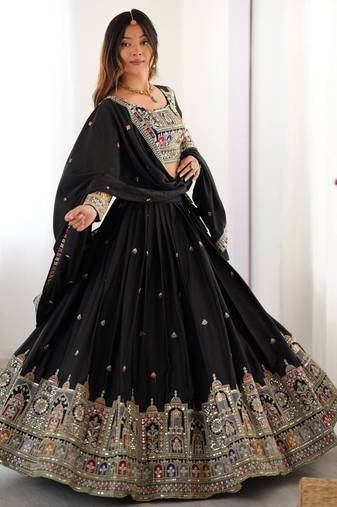 Black embroidered work lehenga choli with dupatta