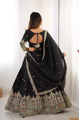 Black embroidered work lehenga choli with dupatta