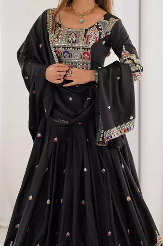 Black embroidered work lehenga choli with dupatta
