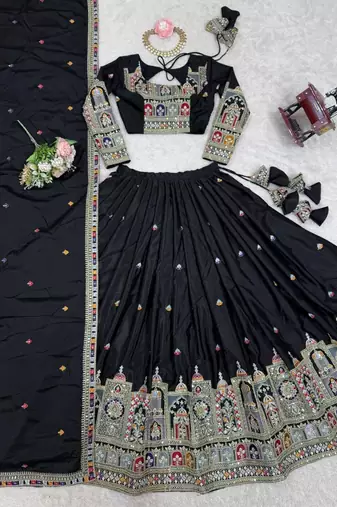 Black embroidered work lehenga choli with dupatta