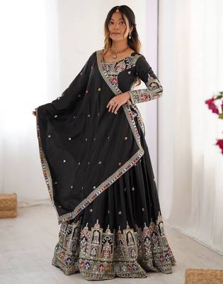 Black embroidered work lehenga choli with dupatta 9