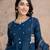 Floral embroidered blue round neck pure cotton kurta set with trouser & dupatta