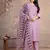 Floral embroidered lilac round neck pure cotton kurta set with trouser & dupatta