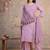Floral embroidered lilac round neck pure cotton kurta set with trouser & dupatta