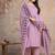 Floral embroidered lilac round neck pure cotton kurta set with trouser & dupatta