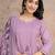 Floral embroidered lilac round neck pure cotton kurta set with trouser & dupatta