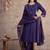 Floral embroidered purple round neck pure cotton kurta set with trouser & dupatta