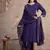 Floral embroidered purple round neck pure cotton kurta set with trouser & dupatta