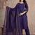 Floral embroidered purple round neck pure cotton kurta set with trouser & dupatta