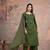 Floral embroidered green round neck pure cotton kurta set with trouser & dupatta