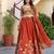  orange thread embroidered silk lehenga set choli with dupatta