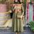 Floral embroidered green round neck pure cotton kurta set with trouser & dupatta