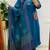 Floral embroidered blue v neck pure cotton kurta set with trouser & dupatta
