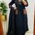 Floral embroidered black v neck pure cotton kurta set with trouser & dupatta