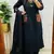 Floral embroidered black v neck pure cotton kurta set with trouser & dupatta
