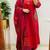 Floral embroidered red v neck pure cotton kurta set with trouser & dupatta