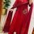 Floral embroidered red v neck pure cotton kurta set with trouser & dupatta