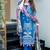 Floral embroidered blue round neck muslin kurta set with trouser & dupatta