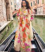 White chinon silk readymade anarkali suit with embroidery work - Full stitched free size