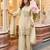 Beige viscose silk readymade plazzo suit with embroidery work-Free size Stitched