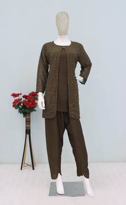 Mehendi faux georgette readymade 2 piece set with embroidery -Free size Stitched 2