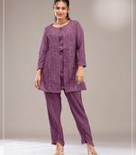 Purple faux georgette readymade 2 piece set with embroidery work-Free size Stitched